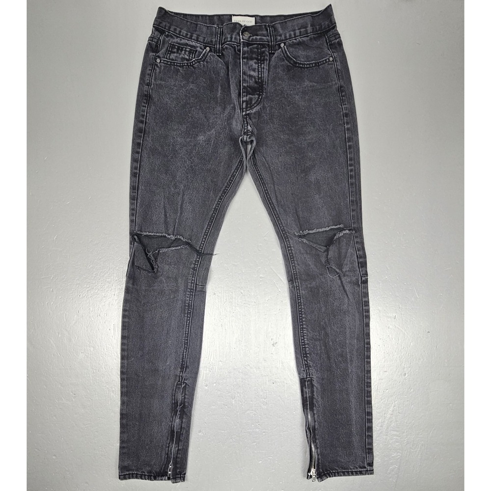 Essentials Fear of God Jeans Mens 32x33 Black Faded‎ Distressed Denim Button Fly